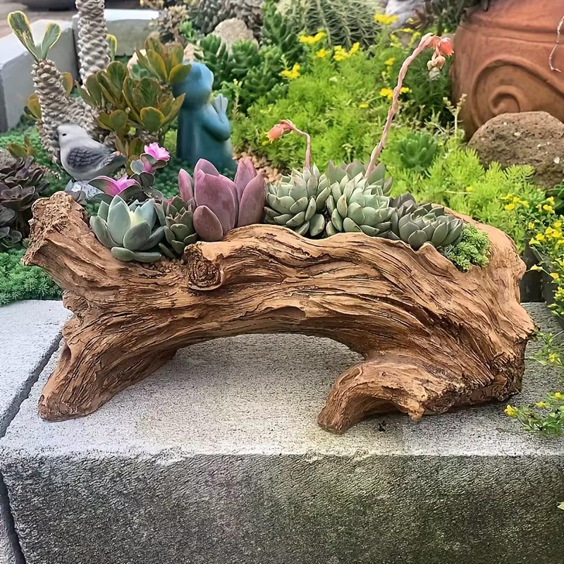 Jardinière unique en forme de souche d'arbre rétro