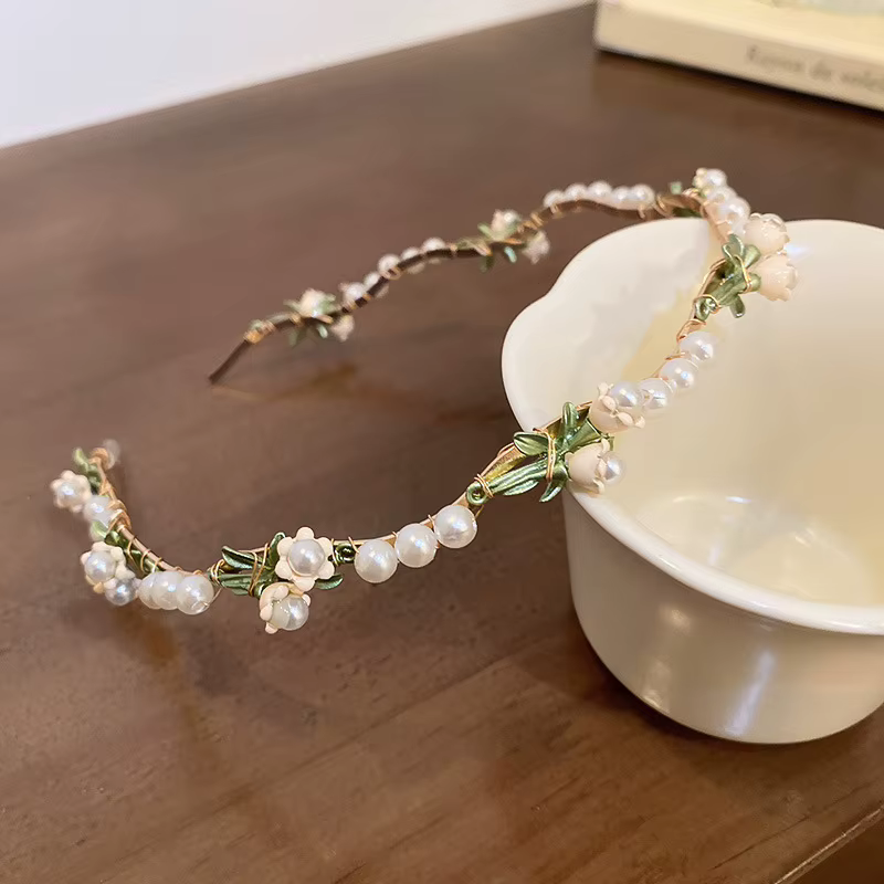 Bandeau de cheveux fleur perle pour femme, bandeau tête de mort haute, pression supérieure, breloque florale, accessoires pour cheveux polyvalents, mode