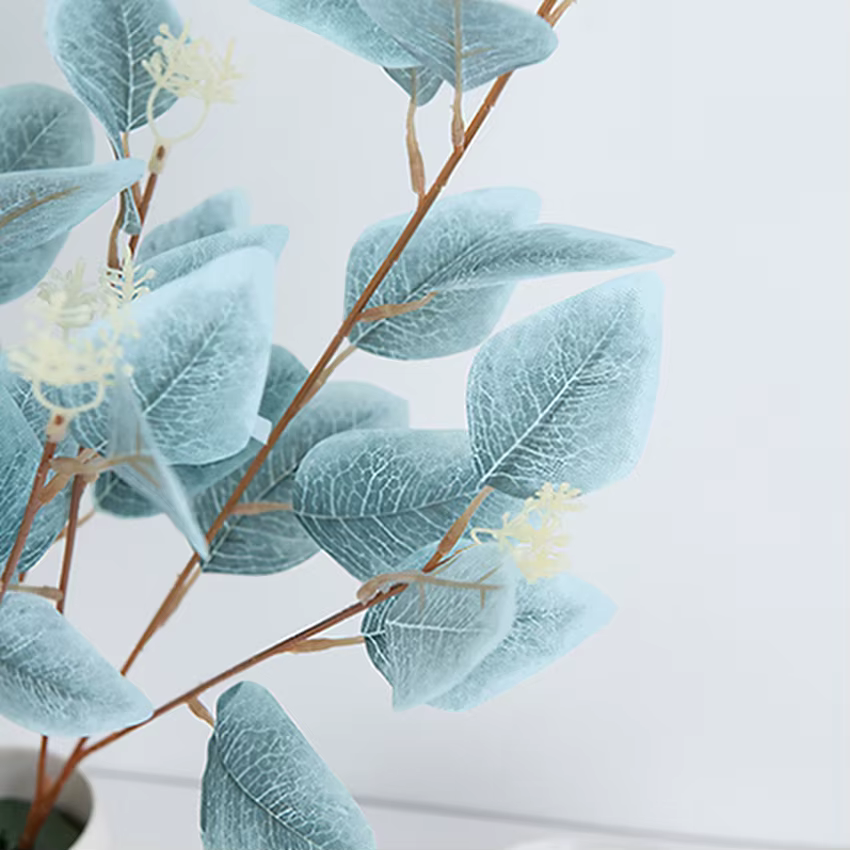 Plantes artificielles fausses feuilles trois volets Eucalyptus Bonsaï WeddingHome décoration intérieur table à manger