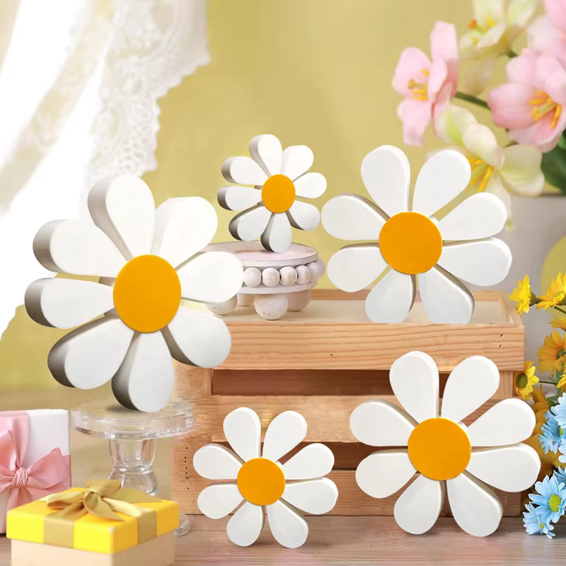 Ornements de fleurs de marguerite en bois