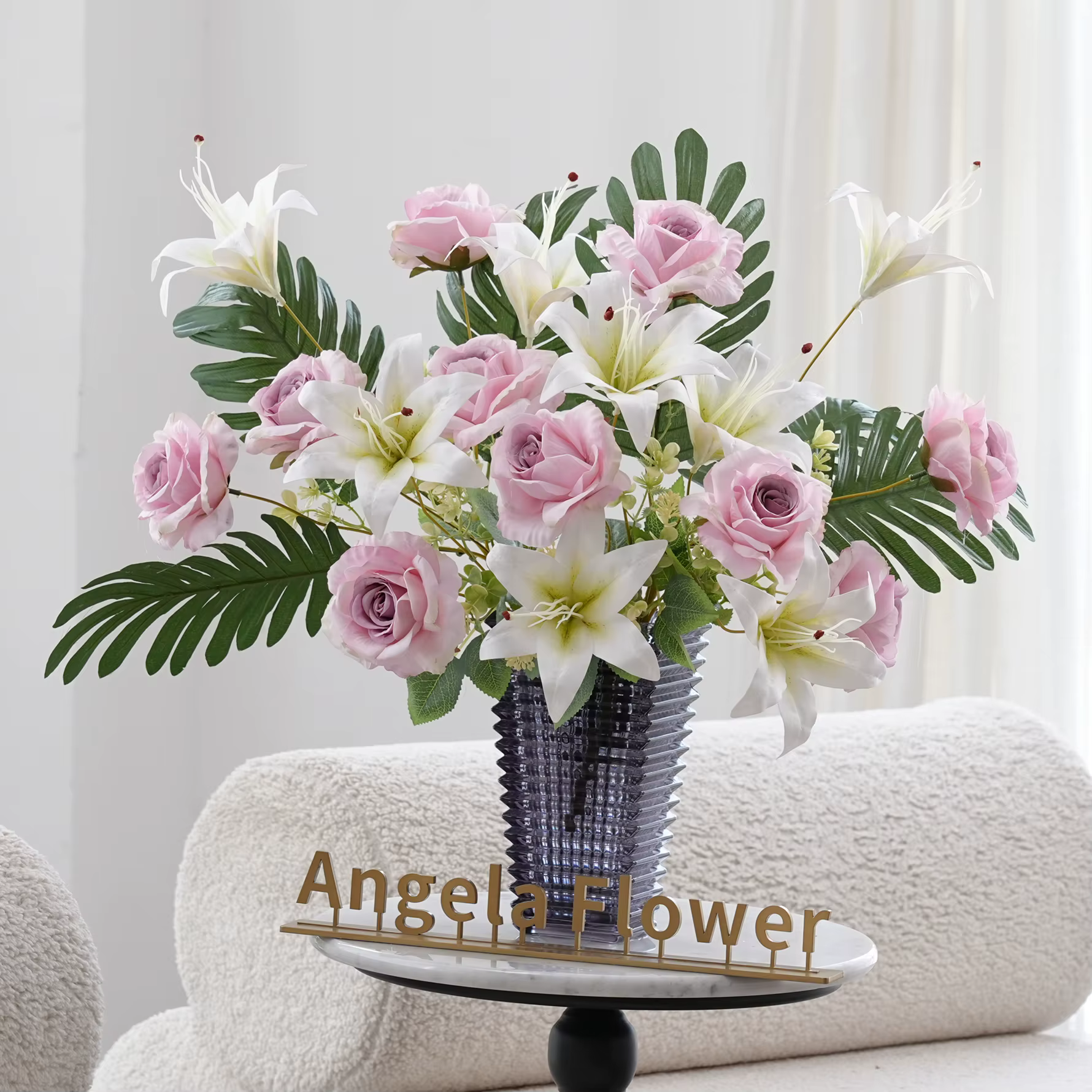 Bouquet de roses de lys artificielles en soie