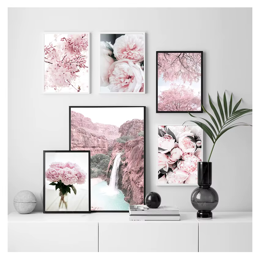 Affiches et imprimés nordiques de montagne de fleurs
