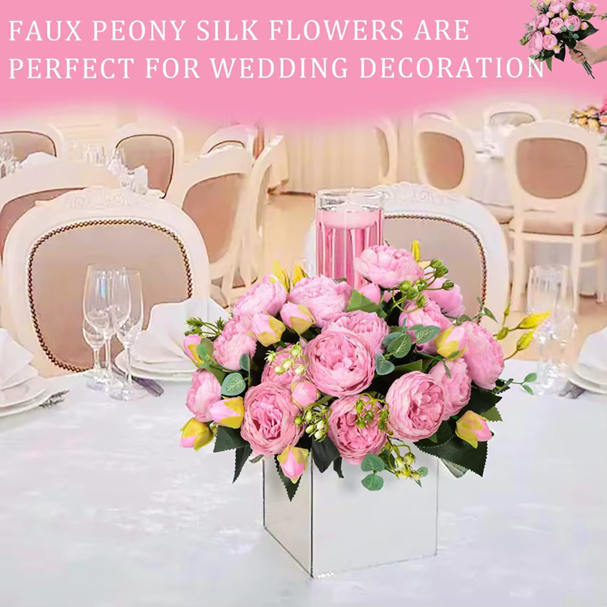 Fleurs artificielles Soie Pivoine Bouquet Festival Décorations Vase Maison Chambre Jardin Salon Mariage Mariée Arch Faux Plantes Prop