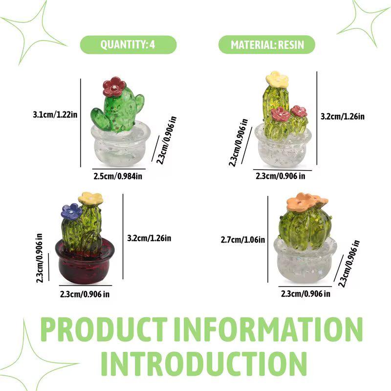 Figurines de cactus miniatures A84X-4Pcs
