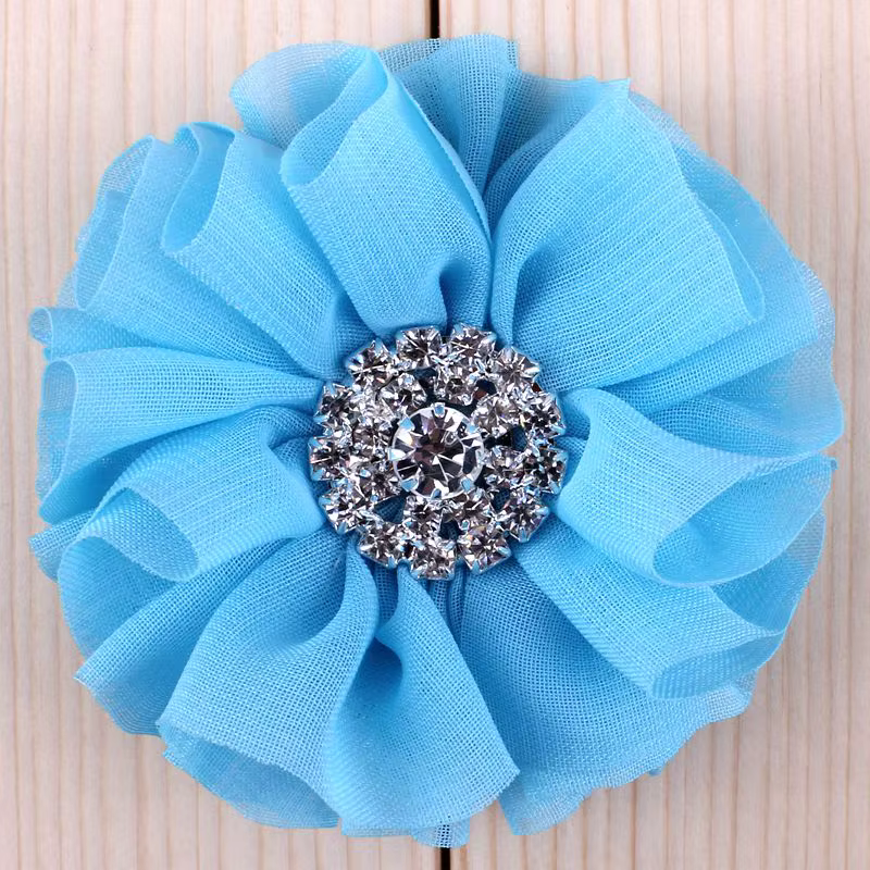 Fleurs en mousseline de soie artificielle avec biscuits Bling pour enfants, accessoires en tissu chic nouveau-né, 6.5cm, 15 couleurs, 5 pièces par lot