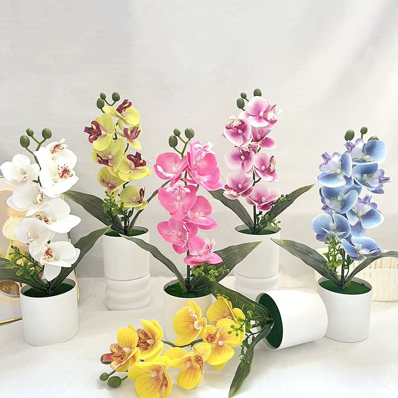 5 Plantes artificielles Phalaenopsis en pot pour la décoration de la maison et du bureau
