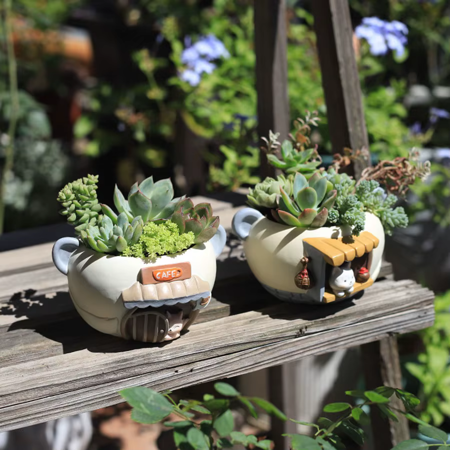 1 pièce Pot de fleurs en résine motif animal de dessin animé pour plantes succulentes