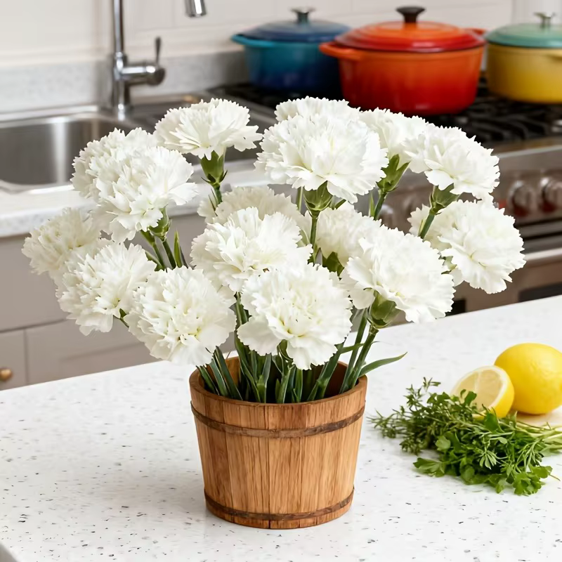 Bouquet de fleurs artificielles d'œillets blancs