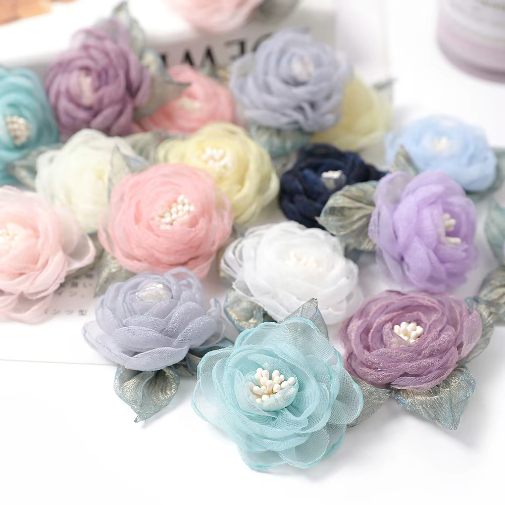 Fleur artificielle en tissu mousseline de soie