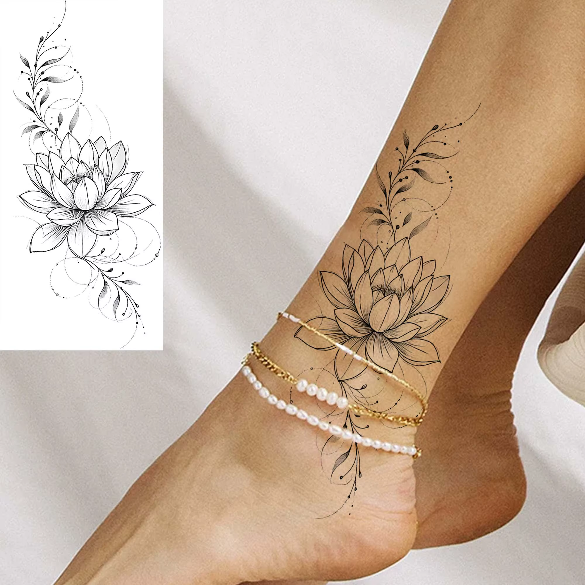 1 feuille de tatouages temporaires à motifs de fleurs, de sakura, de papillons et de vigne pour adultes, pour la cheville et la main, autocollants de tatouage factices réalistes et imperméables, longu
