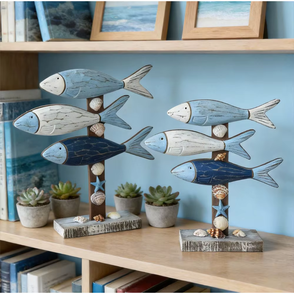 Ornement de poisson en bois de style méditerranéen créatif