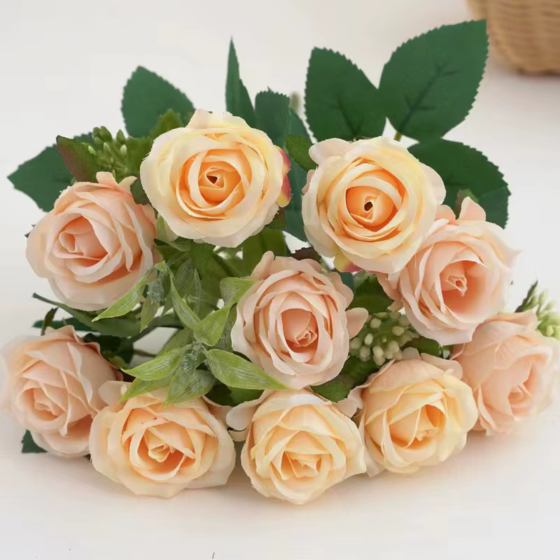 10 têtes Rose Bouquet fleurs artificielles Western