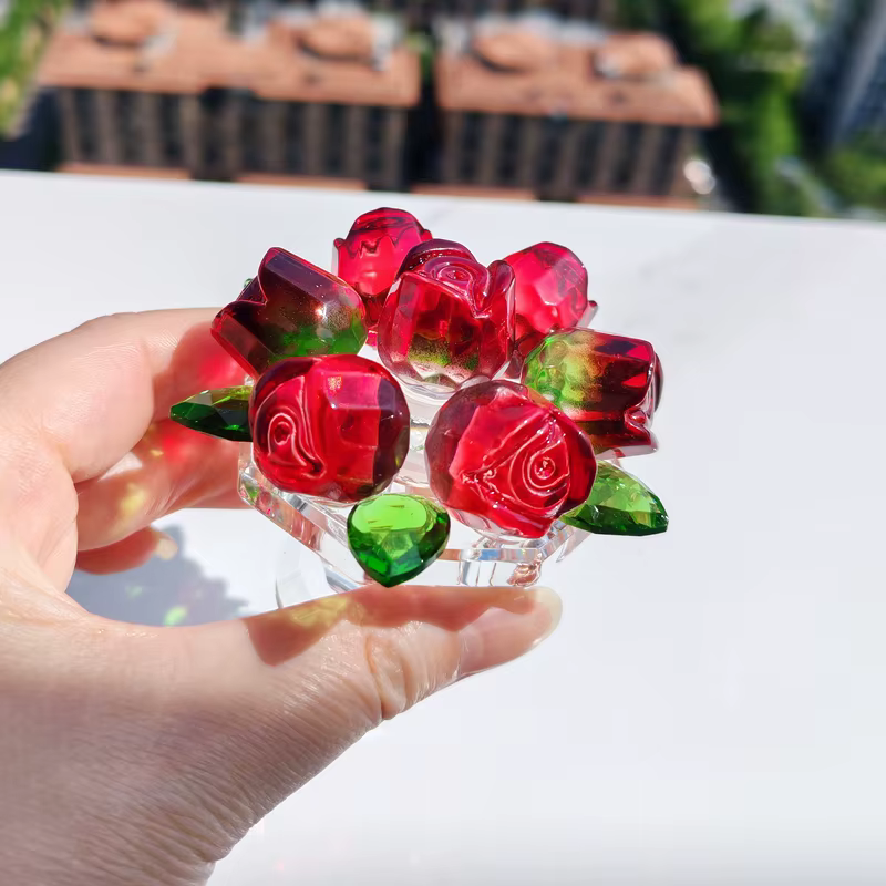 Fleurs de roses artificielles en verre de cristal, roses de simulation pour la maison, mariage, noël et saint-valentin, cadeaux souvenirs