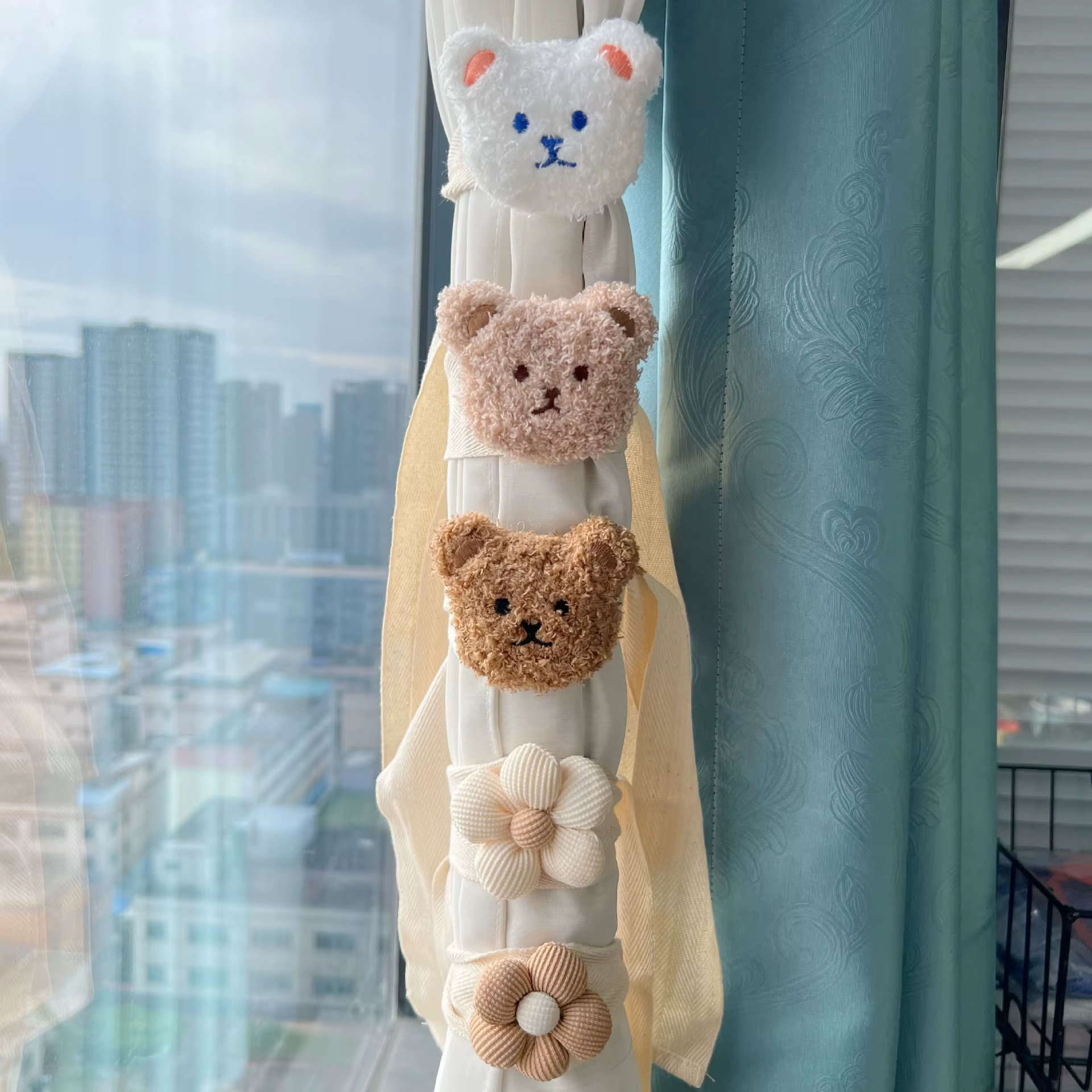 Rideau à fleurs ours Kawaii