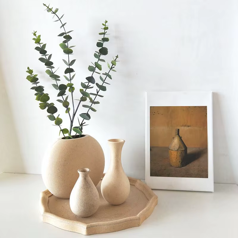 Vase à Fleurs en Bois Rétro Décoratif de Table