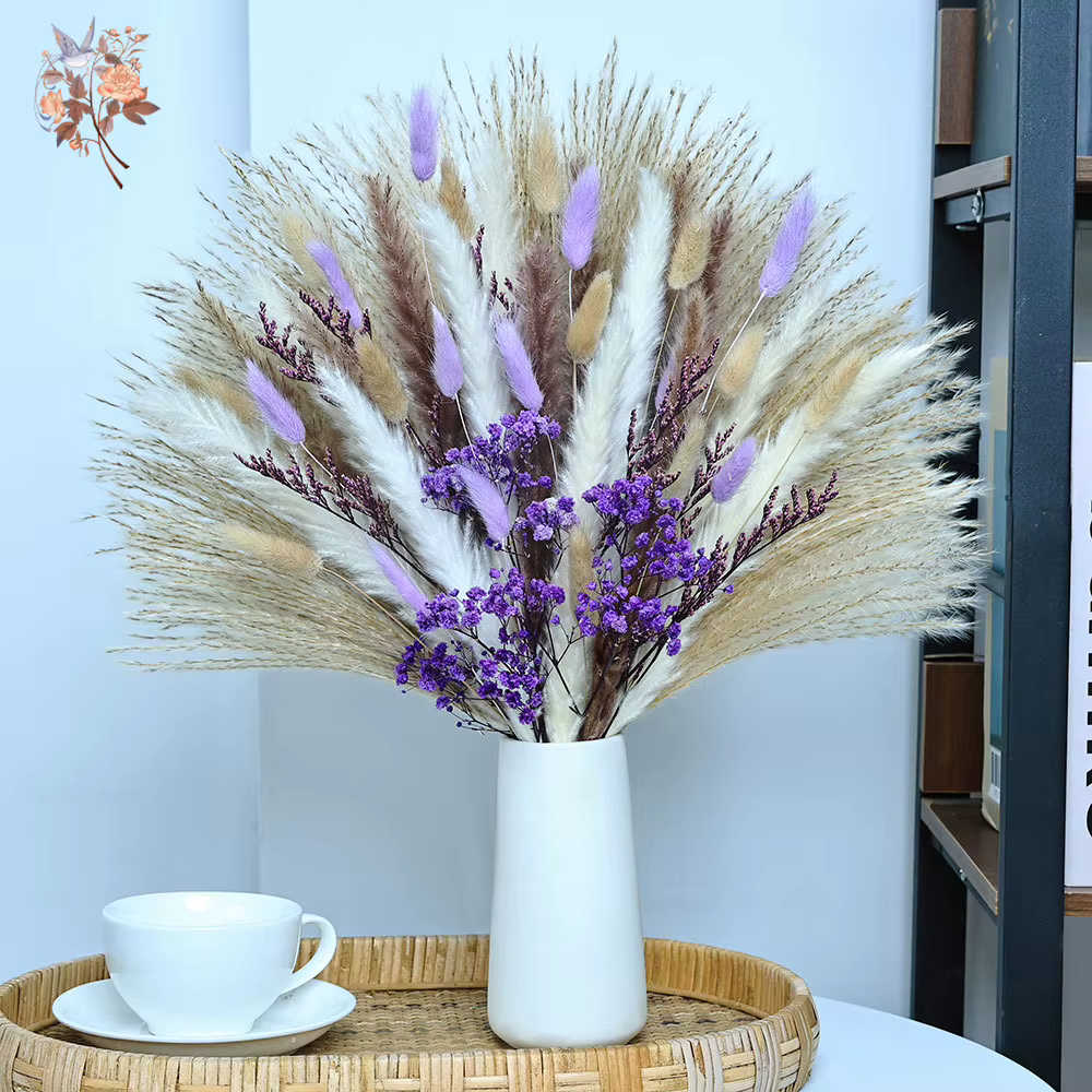 70 tiges séchées violet souffle de bébé queues de lapin herbe fleurs Bouquet décoratif chambre salon Vase remplissage Pampas décor à la maison