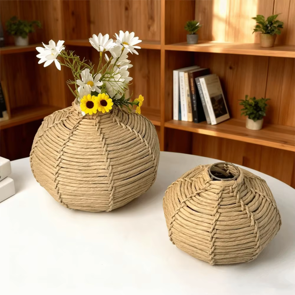 Vase tissé bohème rustique à motif rayé