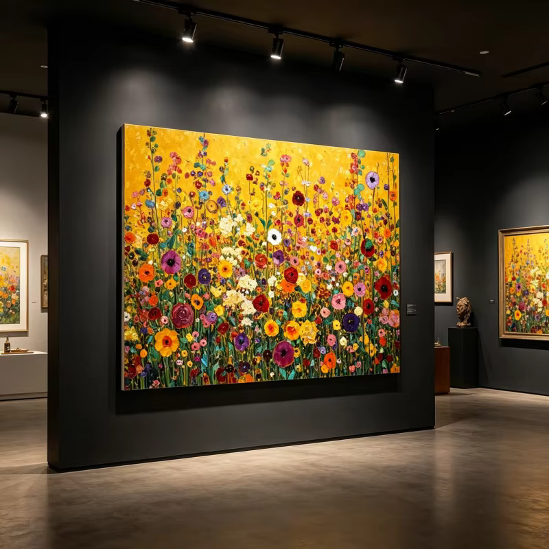 Peinture sur toile de fleurs abstraites, art mural floral vibrant, Gustav Klimt, fleurs sauvages colorées, affiche imprimée pour salon et bureau