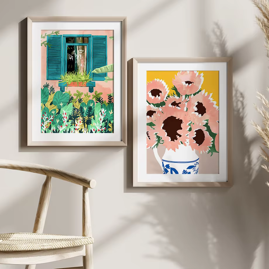 Affiche et imprimés d'illustration abstraite de plantes de fleurs de fruits de citron de jardin