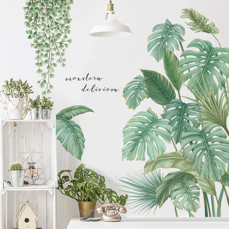 Autocollant mural plantes feuilles de Monstera tropicales