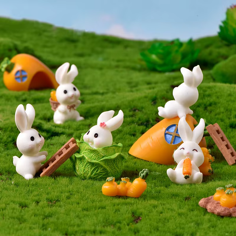 Petit lapin carotte Miniature Figurine chou Animal pâques décor à la maison jardin gâteau décoration accessoires moderne Figure résine