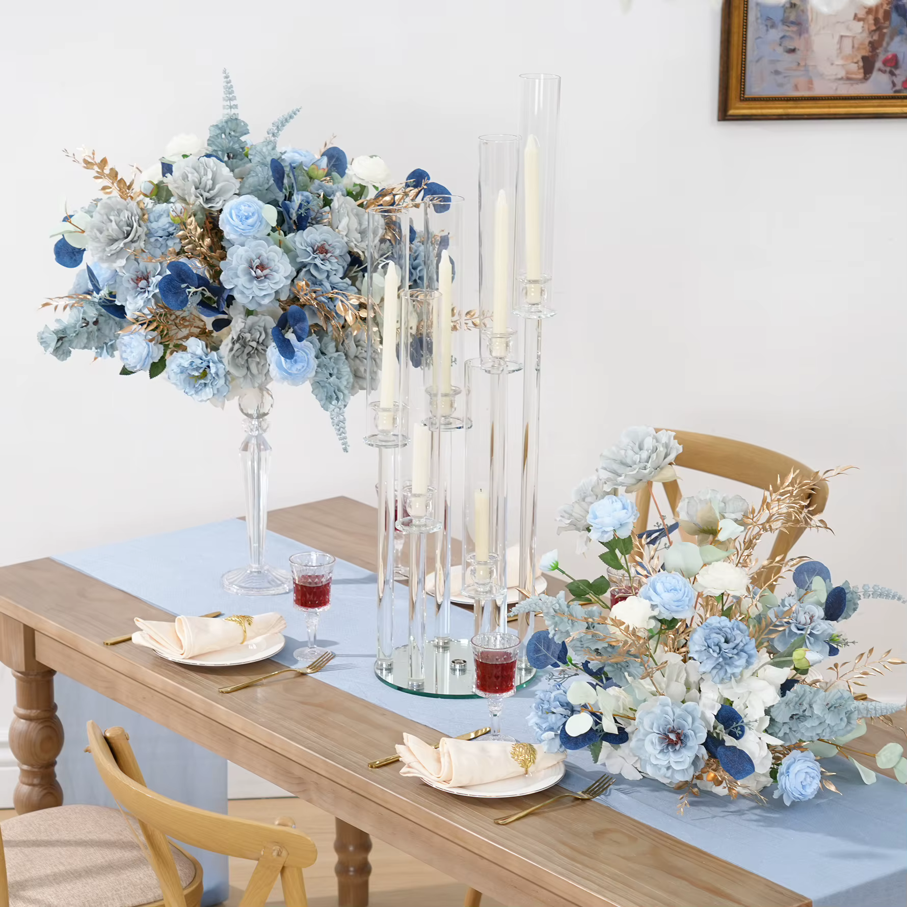 Haze bleu Eucalyptus pivoine feuille d'or centres de Table fleur boule décor mariage Banquet réception accessoires fenêtre affichage C8933