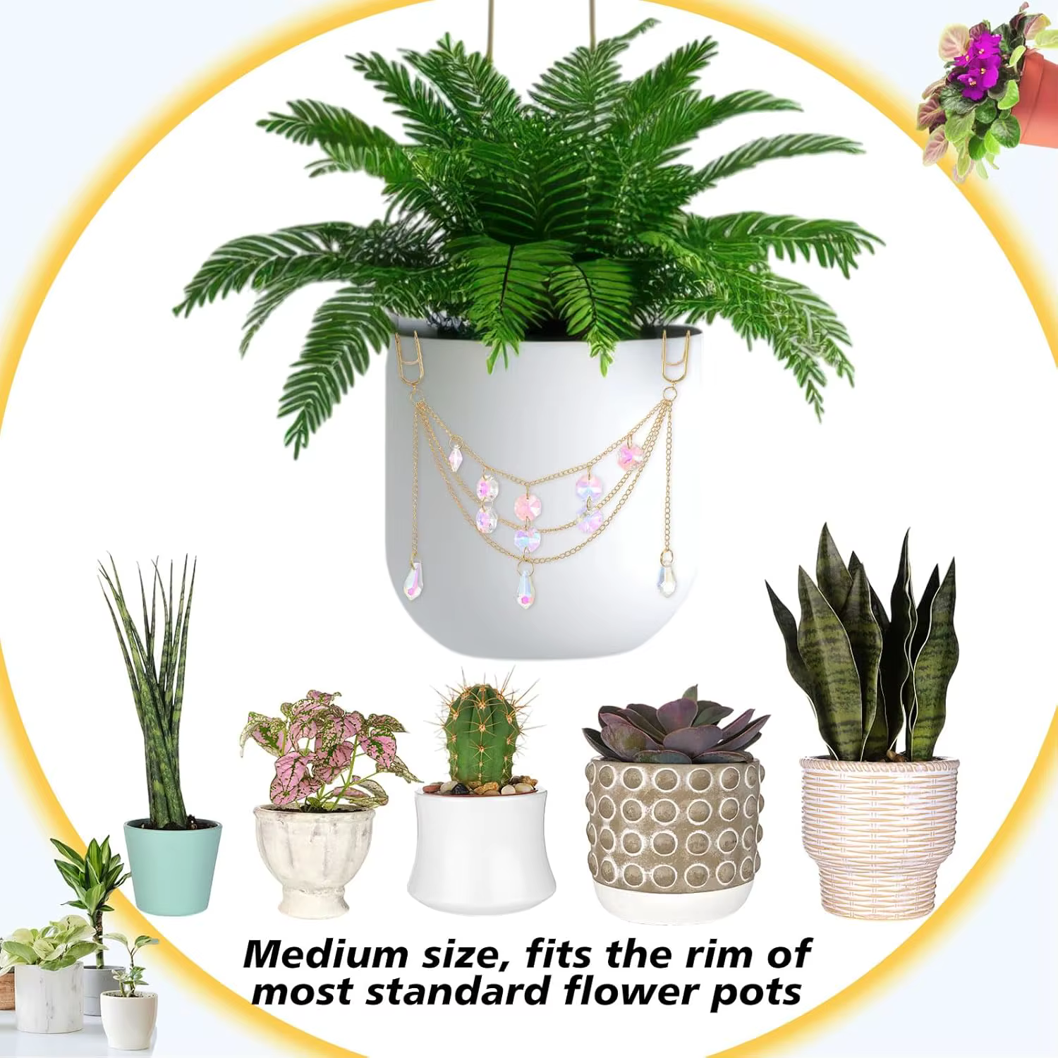 Support de plante attrape-soleil avec perles et cristaux de verre
