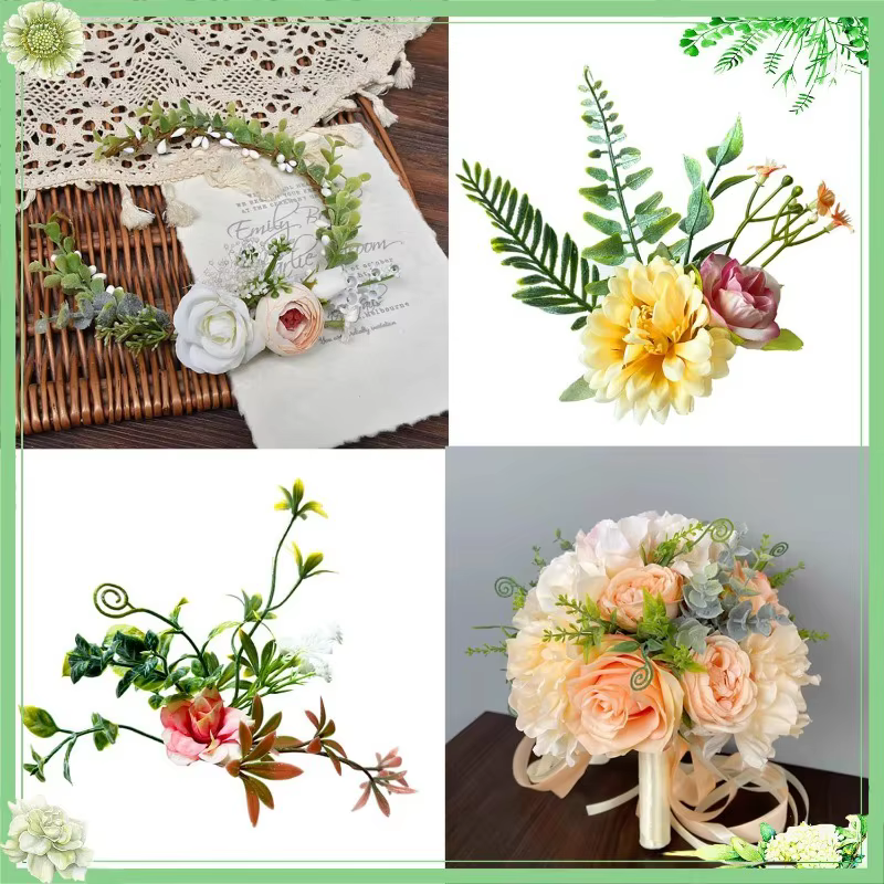Plantes artificielles vertes feuilles fête maison mariage décor accessoires bricolage gâteau boîte à bonbons guirlande décoration de noël fleurs couronne