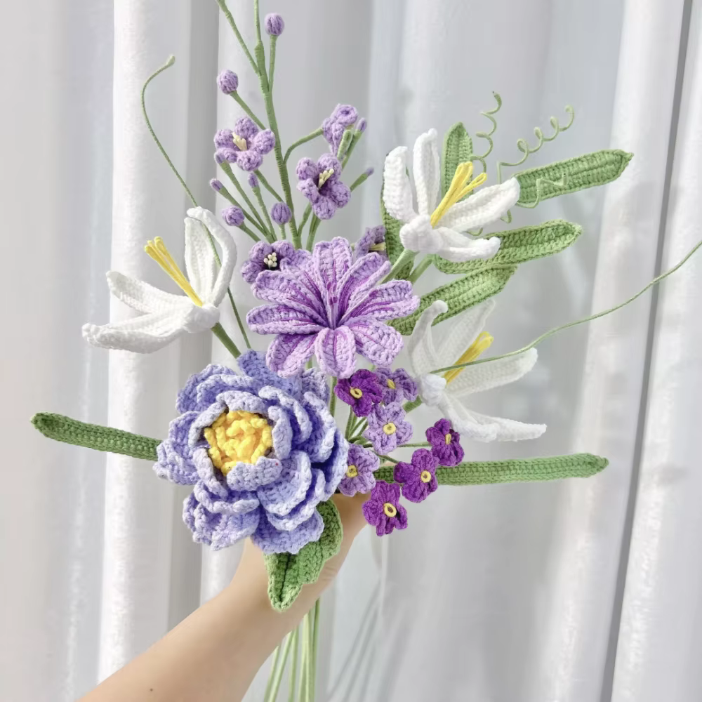 Bouquet de pivoines artificielles au Crochet fait à la main