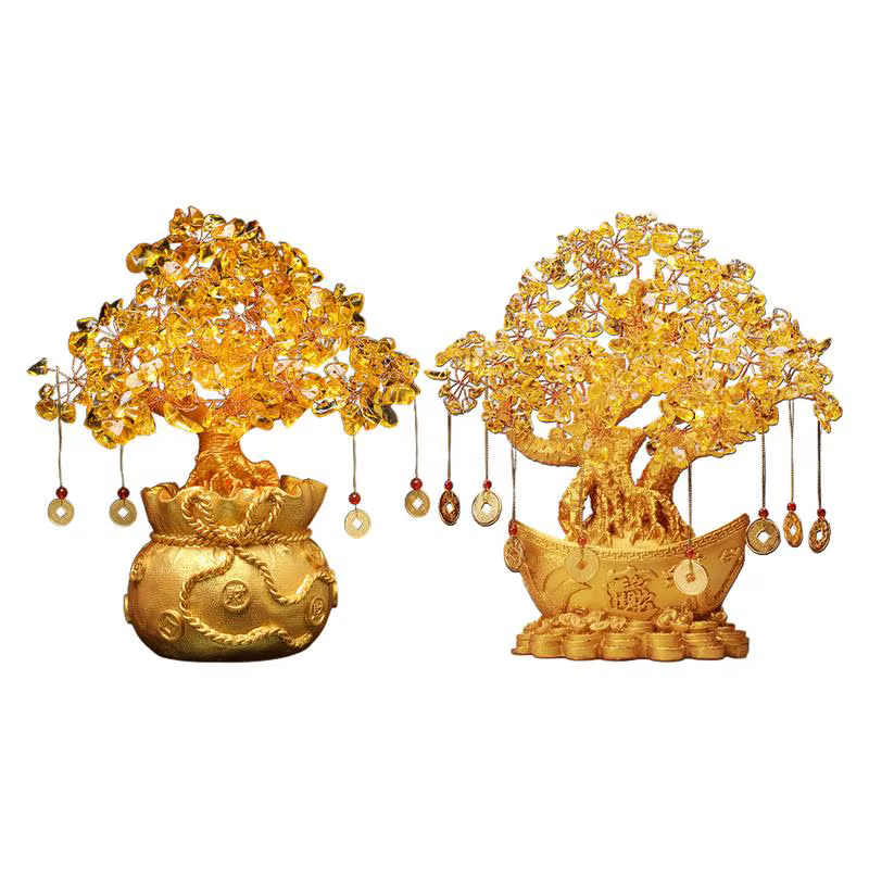Arbre d'argent Citrine chinois Feng Shui Fa Cai cristal Yuanbao