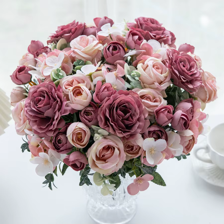 Fleurs artificielles de Haute Qualité Soie Rose Festival Maison Chambre Brial Accessoire De Mariage Couronne En Plein Air Cour Arche Décoration Cadeau