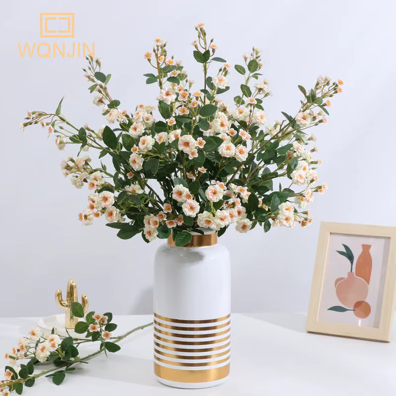 WQNJIN 75 cm bleu haute qualité européenne Mini Roses longue branche fleurs en soie artificielle maison Table pièce maîtresse décor de chambre