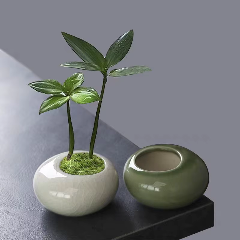 Mini pot de fleurs glacé effet craquelé