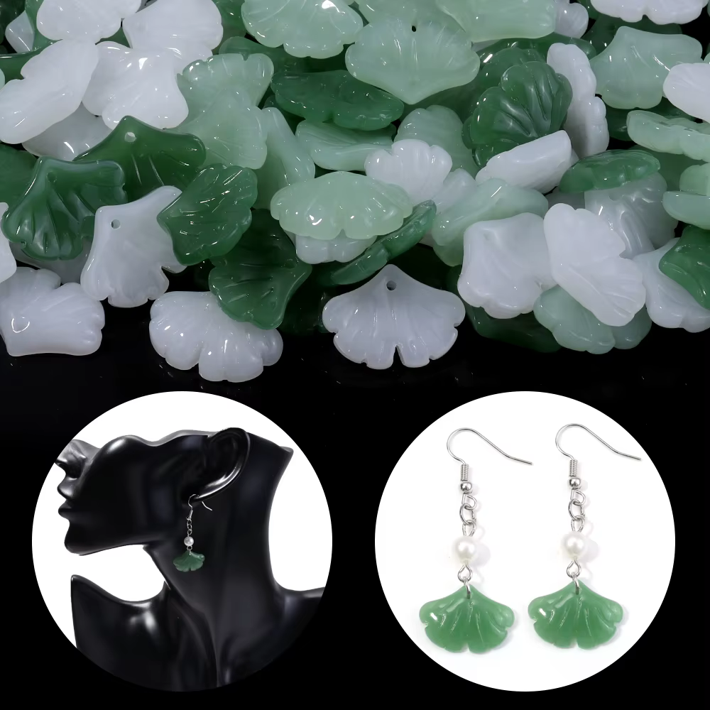 30 pcs/lot feuilles de verre pendentif perles couleur verte petites