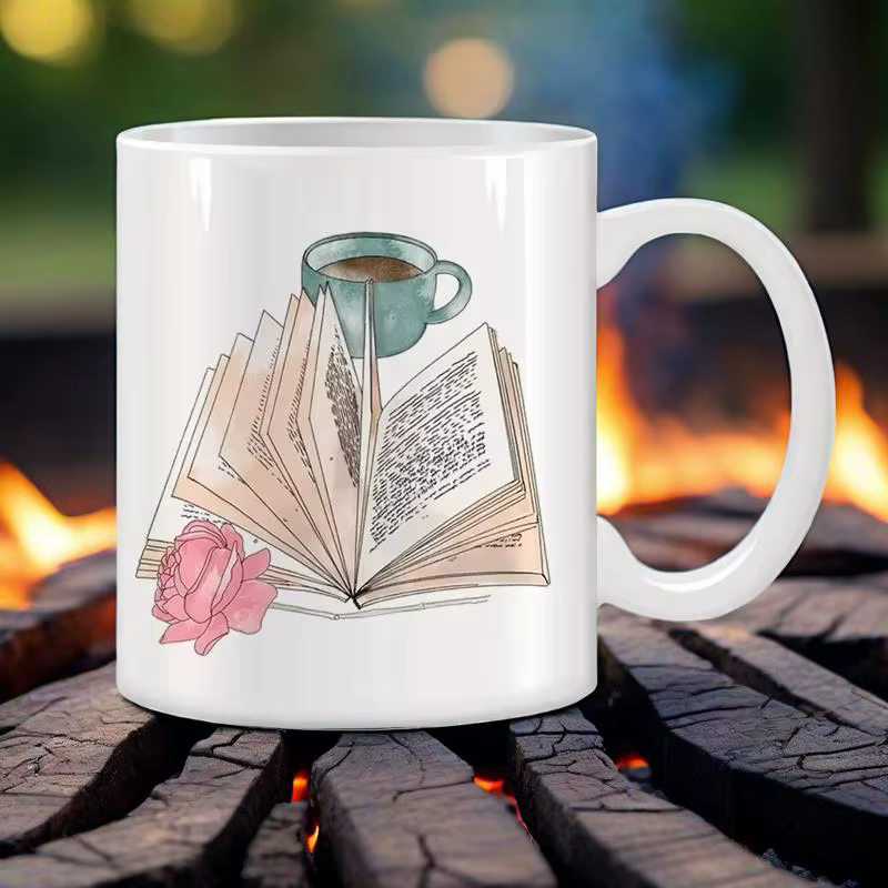 Tasse à café originale en céramique motif livre et fleur, pour thé, bière, voyage, cadeau personnalisé, rare, amusante, mignonne, unique
