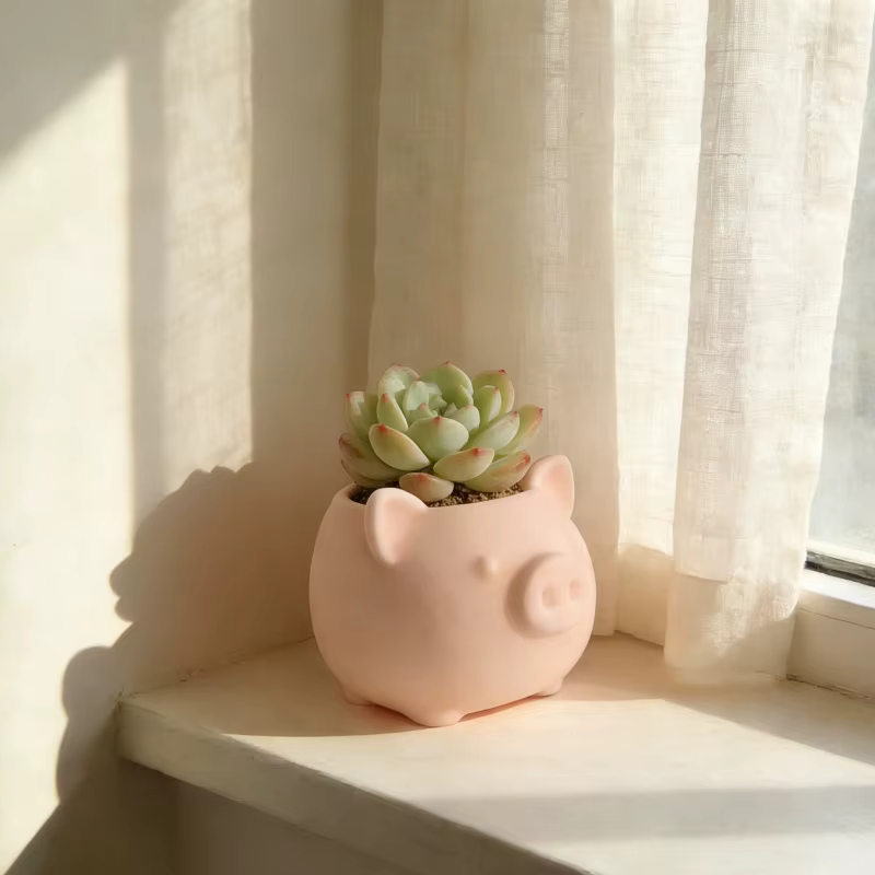 1PC Pot de fleurs en forme de cochon rose imprimé en 3D