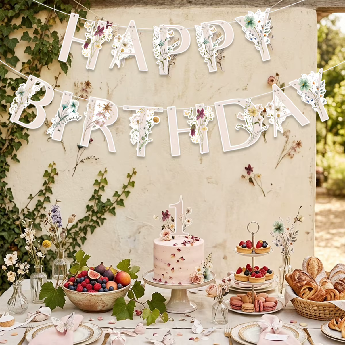 Bannière en papier motif fleurs sauvages