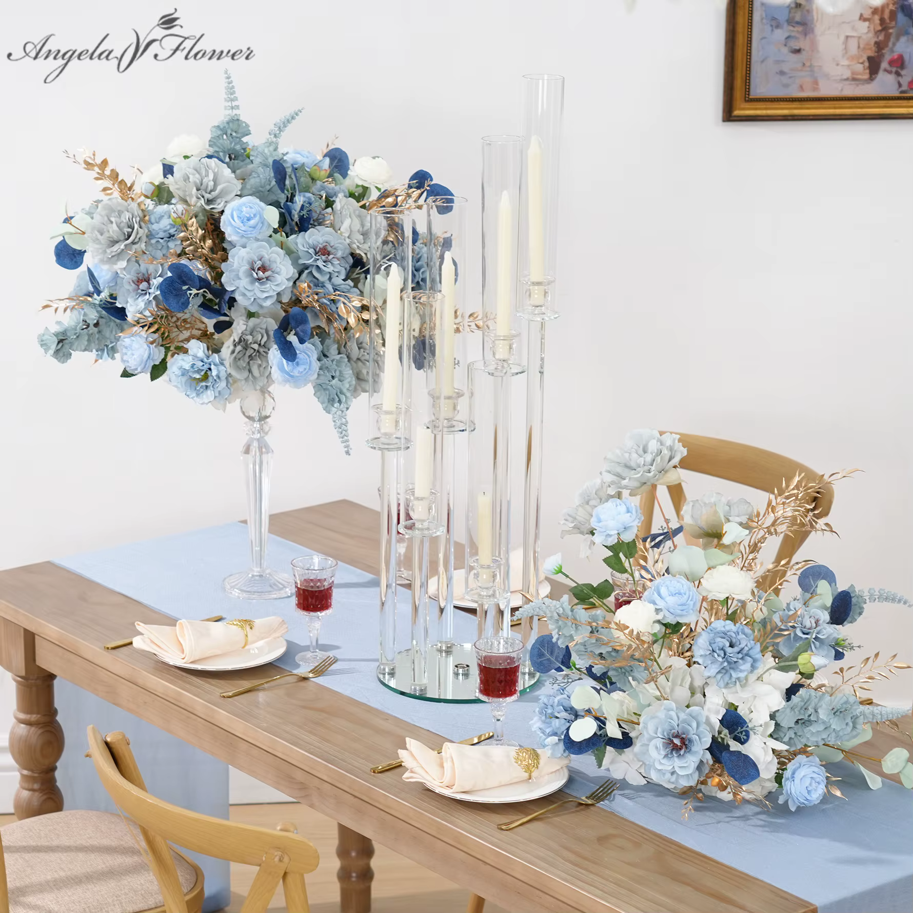 Haze bleu pivoine Eucalyptus feuille d'or centres de Table fleur boule décor réception de mariage Arrangement Floral événement accessoires A8933