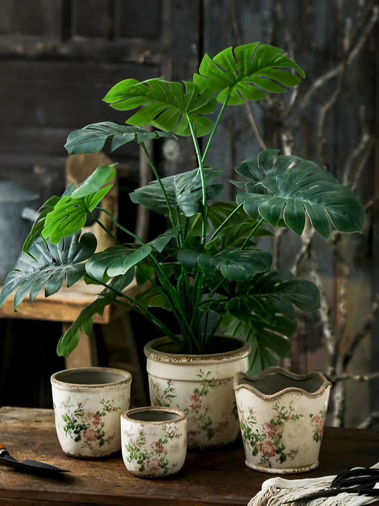 Pot de fleurs en céramique rose vieilli style vintage français pour plantes vertes