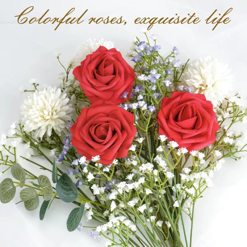 50/5x Têtes de roses artificielles en mousse