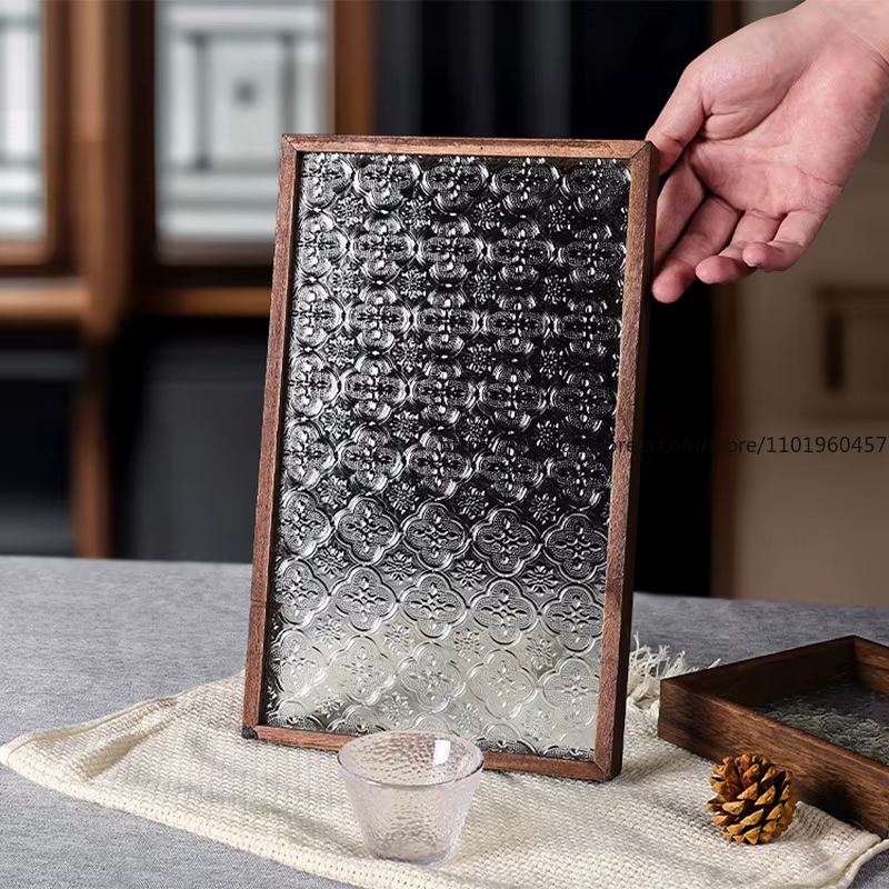 Haitang – plateau en verre à fleurs Vintage, décoration légère de luxe créative pour la maison, salon, Table à thé, rangement, tasse de thé, assiette de fruits