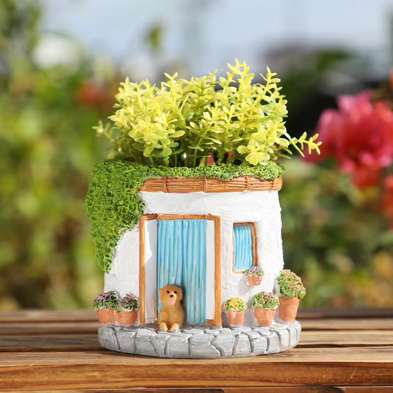 Jardinière succulente en résine – Conception de chalet et de chiot
