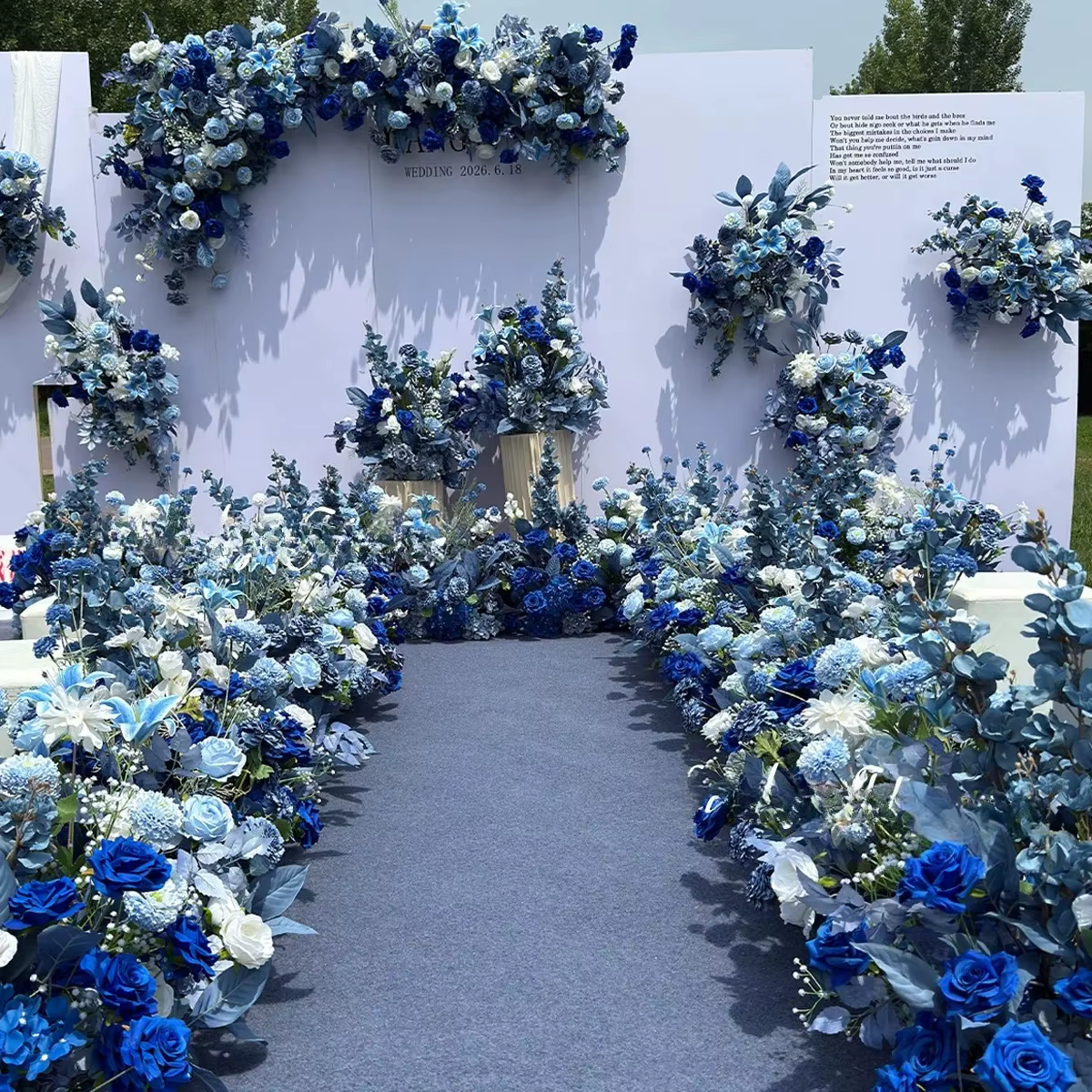 Haze bleu fleur extérieure fleurs artificielles décoration de mariage accrocher