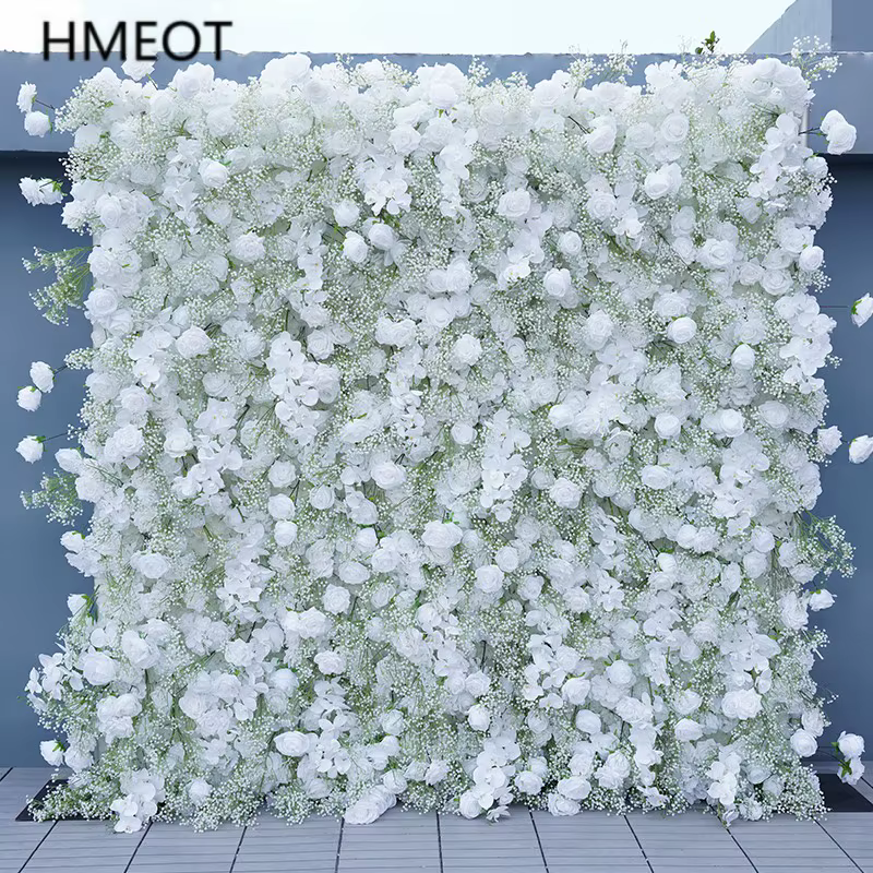 Luxe Babysbreath blanc Rose orchidée 5D tissu fleur mur mariage toile de fond roulant rideau Milan gazon plantes mur accessoires de fête