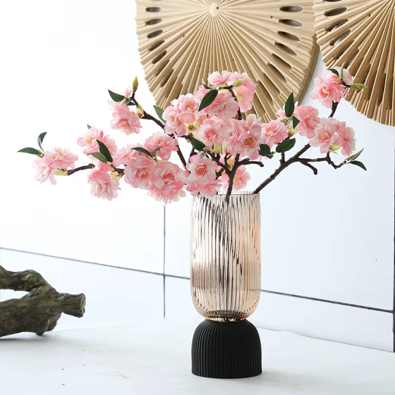 Vert Aloes 6 pièces artificielles 3 fourchues petite branche Sakura soie fausses fleurs décoration de mariage rose Simulation fleur de cerisier