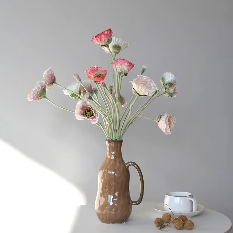 PopMED-Fleur artificielle floquée de coquelicot pour décoration de mariage