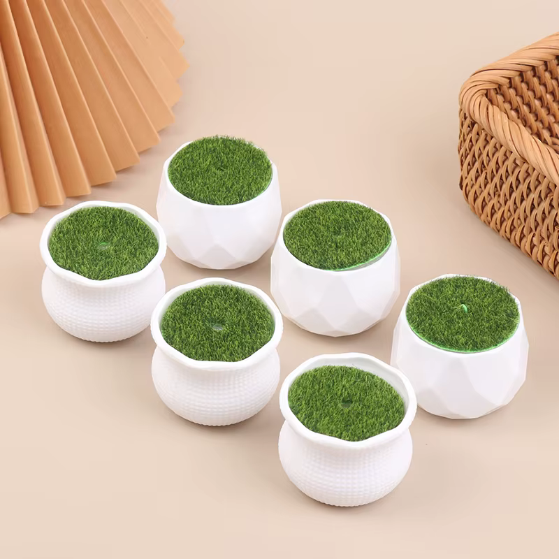 Lot de 5 pots de fleurs ronds avec vase en gazon artificiel