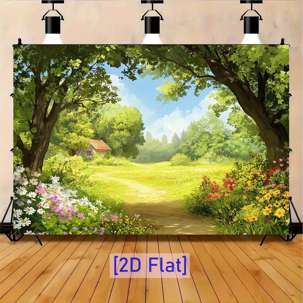 1 morceau de chemin de forêt de fleurs-décoration murale de paysage rural Pastel