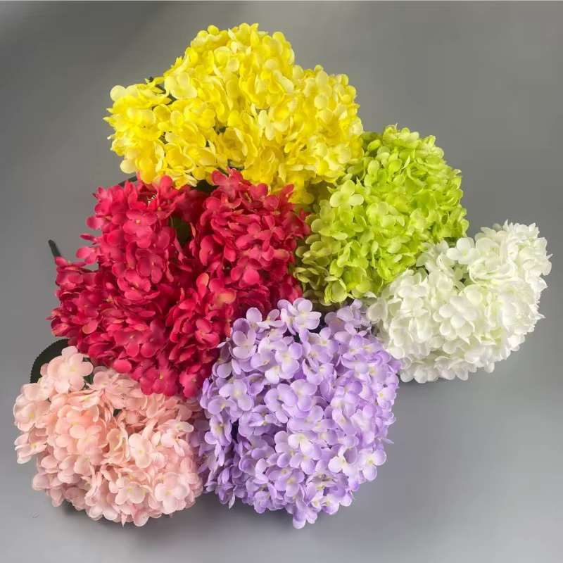 Grande taille 5 têtes blanc rouge hortensia fleurs artificielles soie bricolage mariage mariée Bouquet fausses