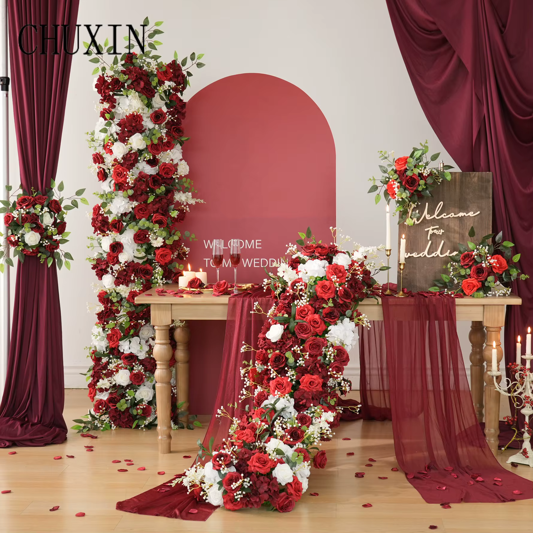 C7673 rangées de fleurs de souffle de bébé Rose bordeaux